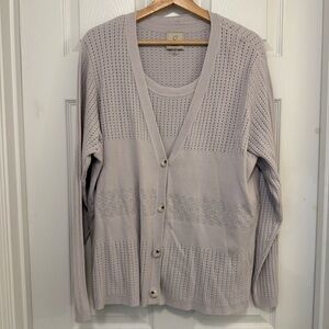 Like New Sioni Pointelle Open Knit Button Down Cardigan and Camisole Set